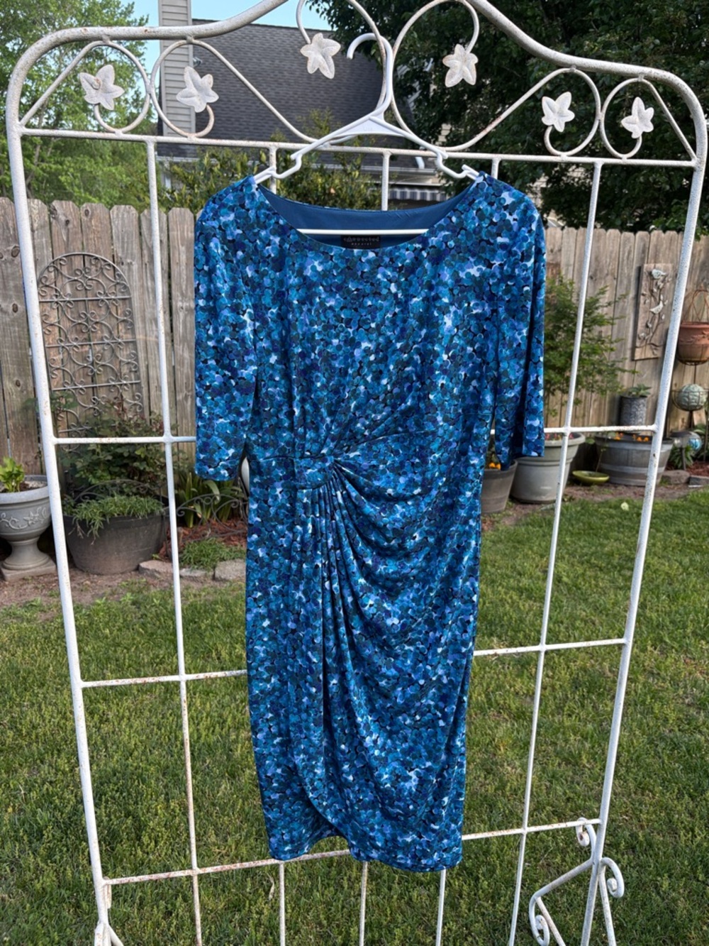 connected apparel Blue Floral Ruched Midi Dress